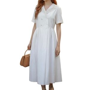 Vintage Laura Ashley 14 Dress Cream Cotton Linen Cottagecore Wedding Boho